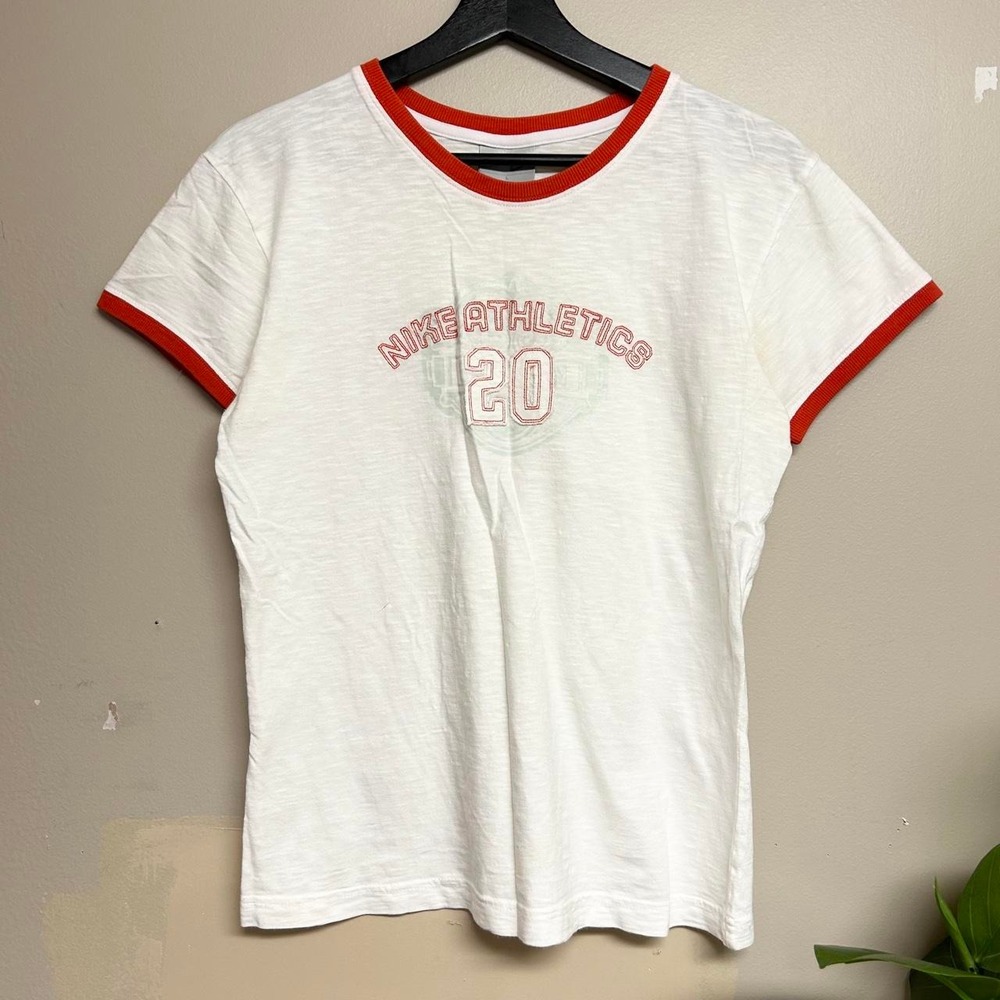 Nike Athletics 20 Baby Ringer T Shirt Vintage Y2K White Red Women Small